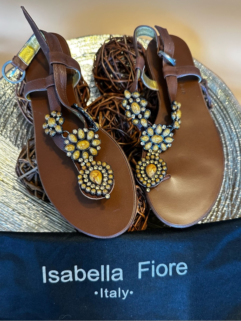 Isabella Fiore Jeweled T-Strap Sandals